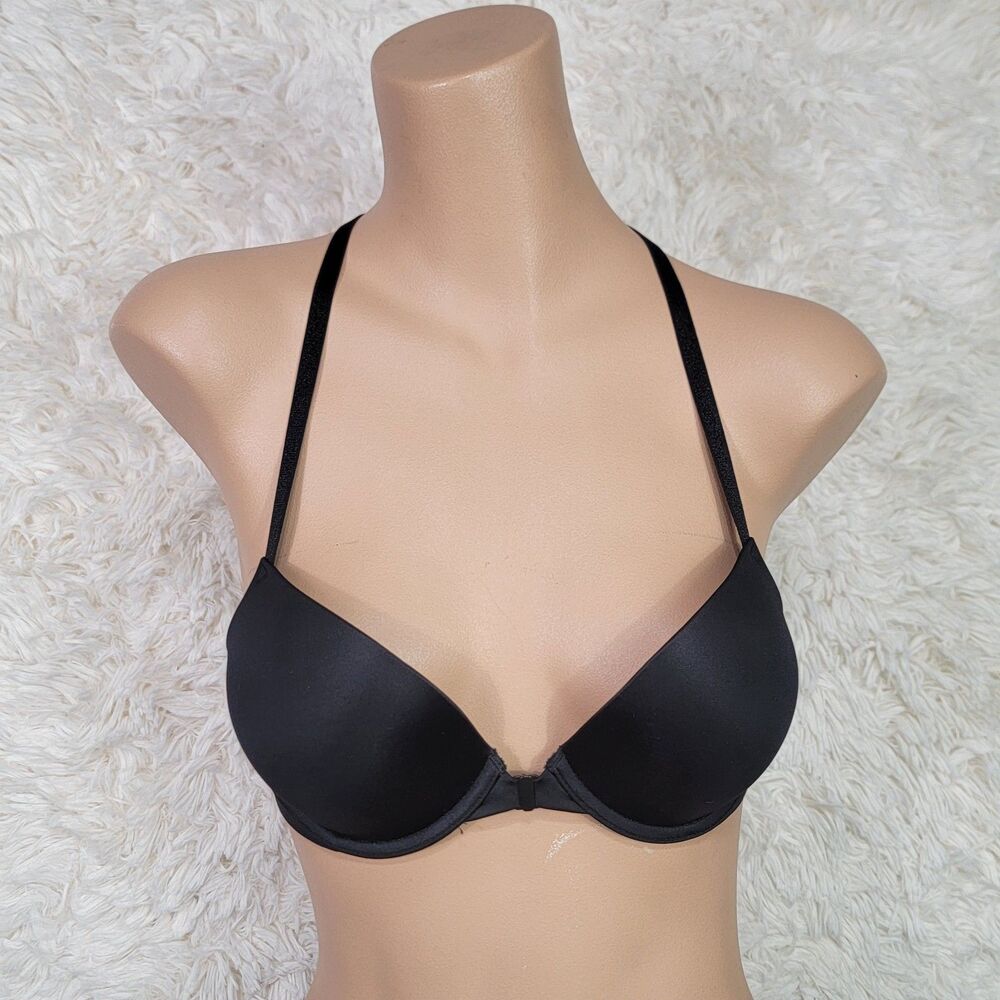 VICTORIA'S SECRET VERY SEXY T-BACK SHINE STRAP PUSH-UP PLUNGE BRA BLACK SEQUIN I